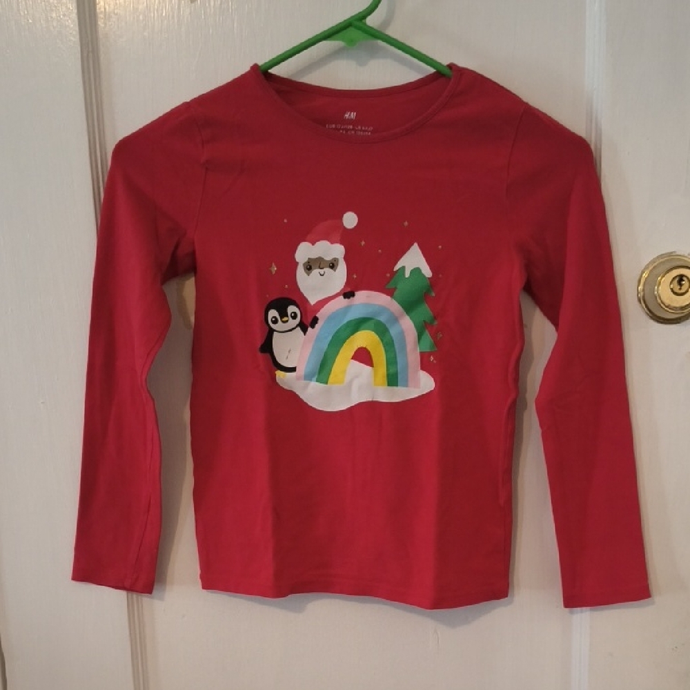 H&M | Kids Bright Red Long Sleeve Tee with Holiday Print